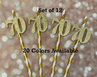 Any Age 70th Birthday Party Straws with Number (SET OF 12) Adult Birthday Party Decorations  Tableware Decor (Number available in 20 Colors)