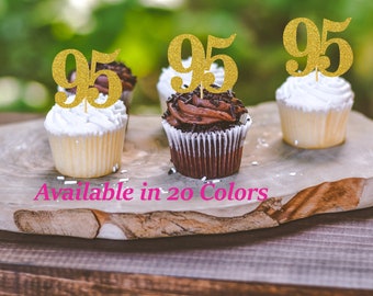 95th Birthday Cupcake Toppers | Glitter Number 95 Decorations | 95th Party Decor | Age 95 Milestone | Party Favors Birthday Party Supplies