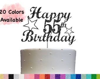 55th Birthday Cake Topper | Glitter Party Decoration | Happy Birthday Decor | Number 55 Milestone Celebration Elegant Topper for All Ages