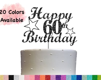 60th Birthday Cake Topper | Glitter Party Decoration | Happy Birthday Decor | Number 60 Milestone Celebration Elegant Topper for All Ages