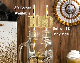 10th Birthday Straws with Number Any Age (SET OF 12) 10th Birthday Decorations Party Anniversary Tableware Decor Party Supplies Ten Birthday