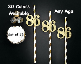86th Birthday Party Straws with Number Any Age (SET OF 12) 86th Birthday Decoration Party Anniversary Tableware Decor Party Favors Supplies