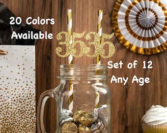 35th Birthday Straws with Number Any Age (SET OF 12) 35th Birthday Decoration Party Anniversary Tableware Decor Party Favors Supplies