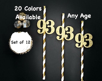 93rd Birthday Party Straws with Number Any Age (SET OF 12) 93rd Birthday Decoration Party Anniversary Tableware Decor Party Favors Supplies