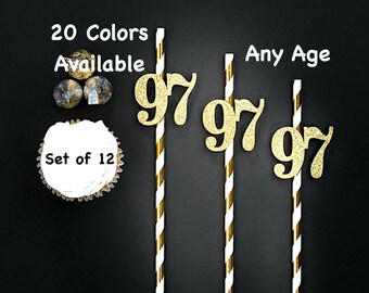 97th Birthday Party Straws with Number Any Age (SET OF 12) 97th Birthday Decoration Party Anniversary Tableware Decor Party Favors Supplies