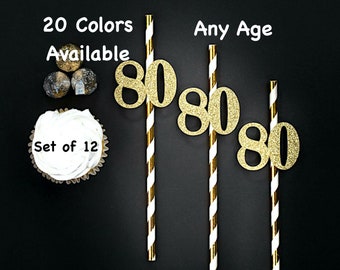 80th Birthday Party Straws with Number Any Age (SET OF 12) 80th Birthday Decoration Party Anniversary Tableware Decor Party Favors Supplies