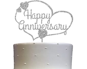 Happy Anniversary Cake Topper (DOUBLE SIDED GLITTER ) Wedding Anniversary Cake Topper Anniversary Decorations