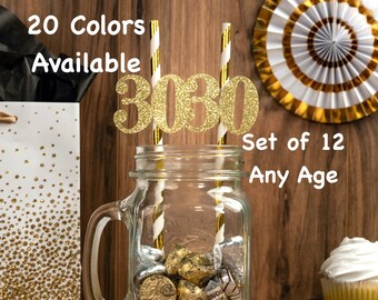30th  Birthday Straws with Number Any Age (SET OF 12) Birthday Decoration Party Anniversary Tableware Decor Party Favors Supplies Birthday