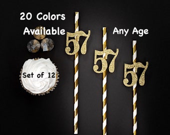 57th Birthday Party Straws with Number Any Age (SET OF 12) 57th Birthday Decoration Party Anniversary Tableware Decor Party Favors Supplies