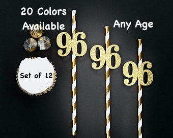 96th Birthday Party Straws with Number Any Age (SET OF 12) 96th Birthday Decoration Party Anniversary Tableware Decor Party Favors Supplies