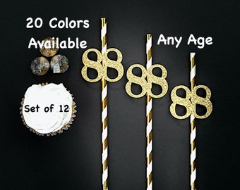 88th Birthday Party Straws with Number Any Age (SET OF 12) 88th Birthday Decoration Party Anniversary Tableware Decor Party Favors Supplies