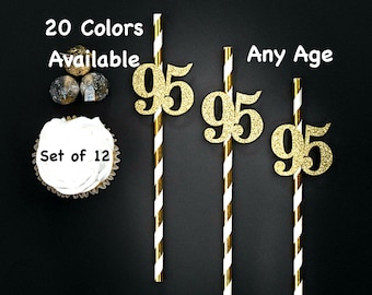 95th Birthday Party Straws with Number Any Age (SET OF 12) 95th Birthday Decoration Party Anniversary Tableware Decor Party Favors Supplies