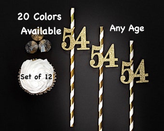 54th Birthday Party Straws with Number Any Age (SET OF 12) 54th Birthday Decoration Party Anniversary Tableware Decor Party Favors Supplies