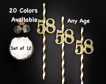 58th Birthday Party Straws with Number Any Age (SET OF 12) 58th Birthday Decoration Party Anniversary Tableware Decor Party Favors Supplies