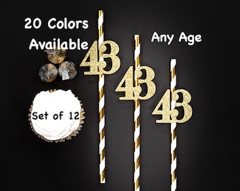 43rdBirthday Party Straws with Number Any Age (SET OF 12) 43rd Birthday Decoration Party Anniversary Tableware Decor Party Favors Supplies