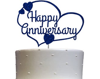 Happy Anniversary Cake Topper (DOUBLE SIDED GLITTER ) Wedding Anniversary Cake Topper Anniversary Decorations