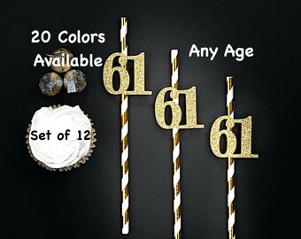 61st Birthday Party Straws with Number Any Age (SET OF 12) 61st Birthday Decoration Party Anniversary Tableware Decor Party Favors Supplies