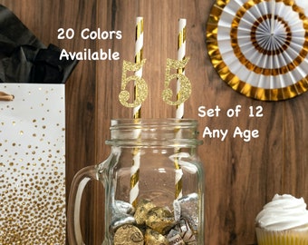 5th Birthday Straws with Glitter Number Any Age (SET OF 12) 5th Birthday Decorations Party Anniversary Tableware Decor Party Supplies Fifth