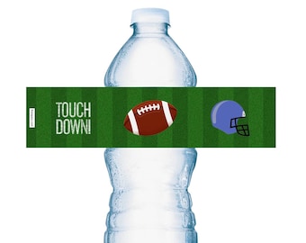 20 Sports Football Water Bottle Labels Waterproof Water Bottle Wrapper Birthday Baby Shower Football Game Sport Party Favors (SET of 20)