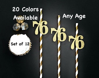 76th Birthday Party Straws with Number Any Age (SET OF 12) 76th Birthday Decoration Party Anniversary Tableware Decor Party Favors Supplies