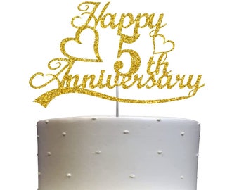 5th Anniversary Cake Topper (Double Sided) Glitter 5th Wedding Anniversary Cake Topper 5th Cake Topper 5th Anniversary Decoration