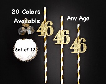 46th Birthday Party Straws with Number Any Age (SET OF 12) 46th Birthday Decoration Party Anniversary Tableware Decor Party Favors Supplies