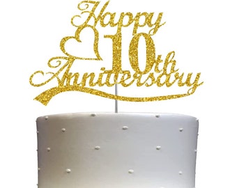 10th Anniversary Cake Topper (Double Sided) Glitter 10th Wedding Anniversary Cake Topper 10th Cake Topper 10th Anniversary Decoration