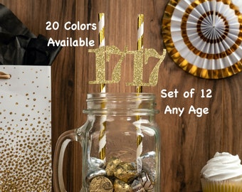 17th Birthday Straws with Number Any Age (SET OF 12) 17th Birthday Decoration Party Anniversary Tableware Decor Party Supplies Seventeen