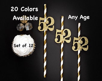 52nd Birthday Party Straws with Number Any Age (SET OF 12) 52nd Birthday Decoration Party Anniversary Tableware Decor Party Favors Supplies
