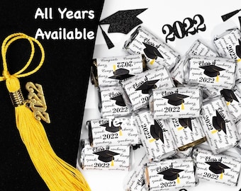 Class of 2024 Graduation Party Favor Miniatures Candy Bar Wrapper (Set of 60) CANDY NOT INCLUDED  Class Reunion Stickers All Years Available