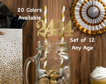 24th  Birthday Straws with Number Any Age (SET OF 12) 24th Birthday Decoration Party Anniversary Tableware Decor Party Favors Supplies