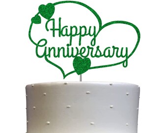 Happy Anniversary Cake Topper (DOUBLE SIDED GLITTER ) Wedding Anniversary Cake Topper Anniversary Decorations