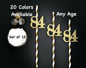 84th Birthday Party Straws with Number Any Age (SET OF 12) 84th Birthday Decoration Party Anniversary Tableware Decor Party Favors Supplies