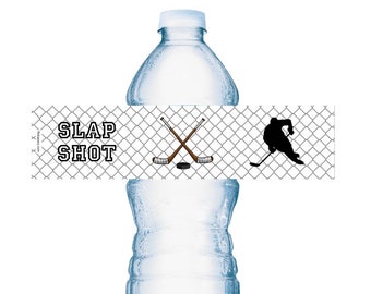 20 Sports Hockey Water Bottle Labels Waterproof Water Bottle Wrapper Birthday Baby Shower Ice Hockey Game Sport Party Favors (SET of 20)