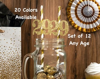 29th  Birthday Straws with Number Any Age (SET OF 12) 29th Birthday Decoration Party Anniversary Tableware Decor Party Favors Supplies