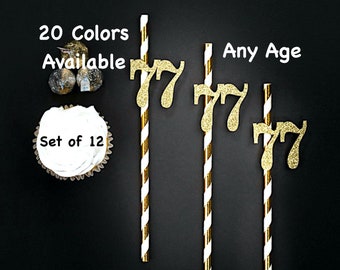 77th Birthday Party Straws with Number Any Age (SET OF 12) 77th Birthday Decoration Party Anniversary Tableware Decor Party Favors Supplies