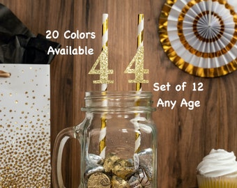 4th Birthday Straws with Number Any Age (SET OF 12) Birthday Decorations Party Anniversary Tableware Decor Party Supplies Four Birthday