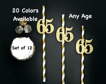 65th Birthday Party Straws with Number Any Age (SET OF 12) 65th Birthday Decoration Party Anniversary Tableware Decor Party Favors Supplies