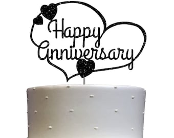 Happy Anniversary Cake Topper (DOUBLE SIDED GLITTER ) Wedding Anniversary Cake Topper Anniversary Decorations