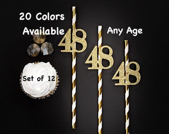 48th Birthday Party Straws with Number Any Age (SET OF 12) 48th Birthday Decoration Party Anniversary Tableware Decor Party Favors Supplies
