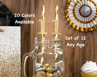 1st Birthday Decorations Straws with Glitter Number Any Age (SET OF 12) Birthday Decoration Party Anniversary Tableware Decor Party Supplies