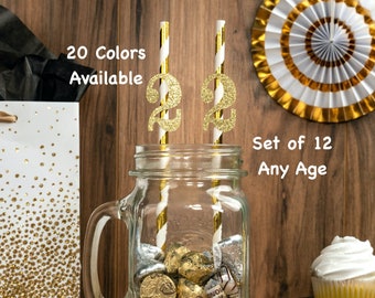 2nd Birthday Straws with Glitter Number Any Age (SET OF 12) Birthday Decoration Party Anniversary Tableware Decor Party Supplies Second Bday