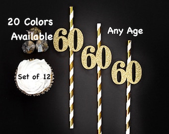 60th Birthday Party Straws with Number Any Age (SET OF 12) 60th Birthday Decoration Party Anniversary Tableware Decor Party Favors Supplies