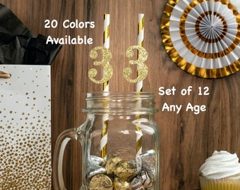 3rd Birthday Straws with Glitter Number Any Age (SET OF 12) Birthday Decorations Party Anniversary Tableware Decor Party Supplies Third Bday