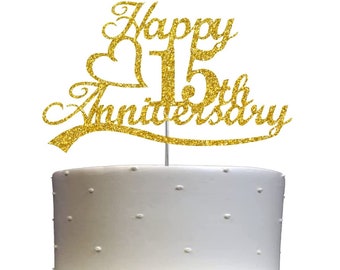 15th Anniversary Cake Topper (Double Sided) Glitter 15th Wedding Anniversary Cake Topper 15th Cake Topper 15th Anniversary Decoration