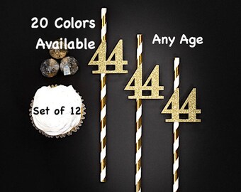 44th Birthday Party Straws with Number Any Age (SET OF 12) 44th Birthday Decoration Party Anniversary Tableware Decor Party Favors Supplies