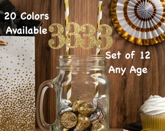 33rd  Birthday Straws with Number Any Age (SET OF 12) Birthday Decoration Party Anniversary Tableware Decor Party Favors Supplies Birthday