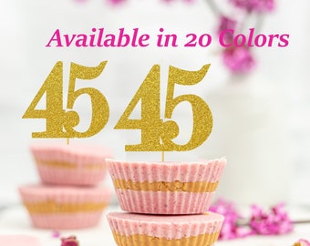 45th Birthday Cupcake Toppers | Glitter Number 45 Decorations | 45th Party Decor | Age 45 Milestone | Party Favors Birthday Party Supplies