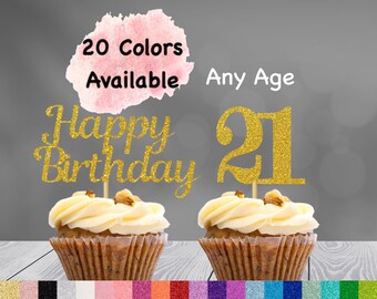 21st Birthday Cupcake Toppers | Number 21 Party Picks | 21st Party Supplies | Age 21 Toppers Party Decor Glitter Happy Birthday Decorations