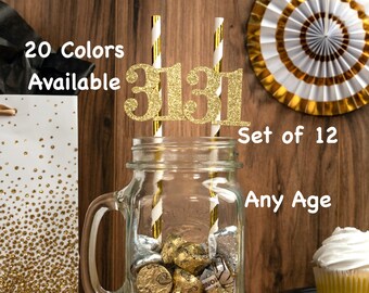 31st  Birthday Straws with Number Any Age (SET OF 12) Birthday Decoration Party Anniversary Tableware Decor Party Favors Supplies Birthday